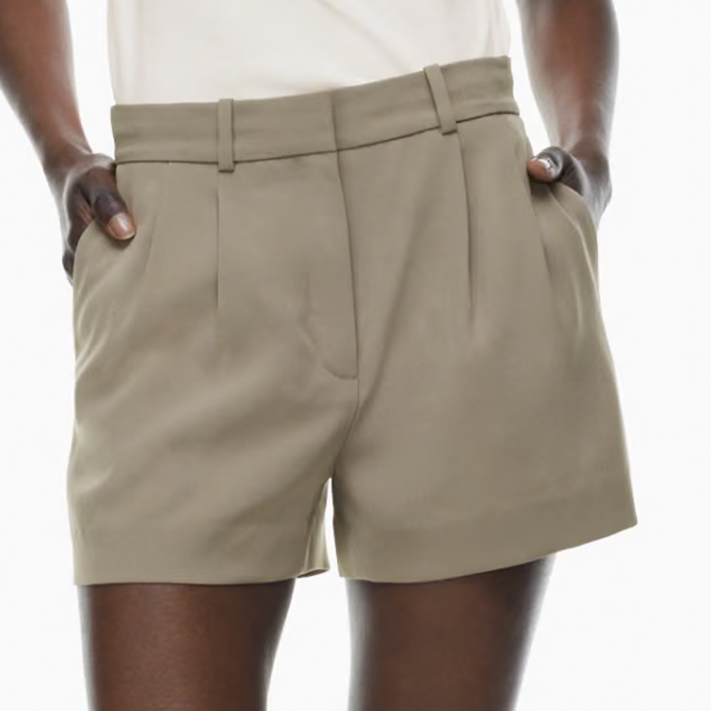 Aritzia Babaton 3" Pleated Mini Short, Felted Taupe, Summer 24, NWT, Sz 4